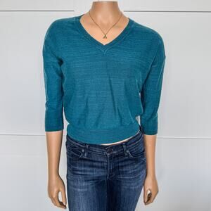 Maison 123 Paris, Teal Cotton-Linen Blend, Lightweight Sweater, Women’s Small